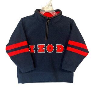 Izod Kids Size 4 Navy Fleece 1/4 Zip Pullover With Red Striped Sleeves
